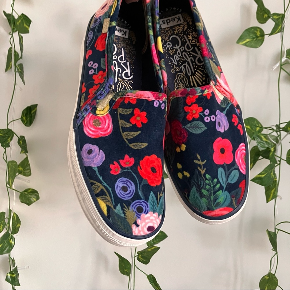 Keds X Rifle Paper Co. navy velvet slip on 7.5